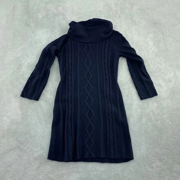 Cynthia Rowley Womens Blue Cable Knit Turtleneck Dress L 0199 - Picture 1 of 8